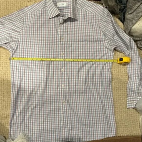 ETON CONTEMPORARY 161/2 KHAKIS CARMEL POPLIN LONG SLEEVE MENS BOTTOM DOWN BLUE - Picture 4 of 8